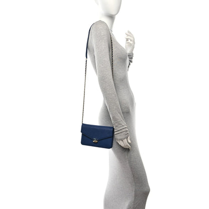 Chanel Grained Calfskin Quilted Cuba Wallet On Chain WOC Blue 2 of 7