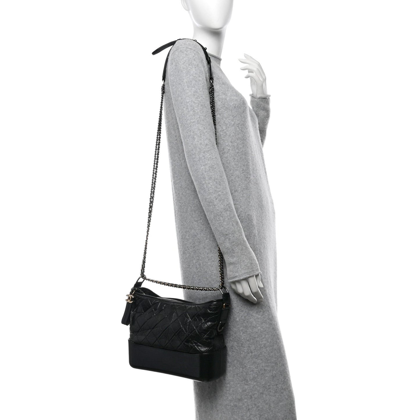 Aged Calfskin Quilted Medium Gabrielle Hobo Black
