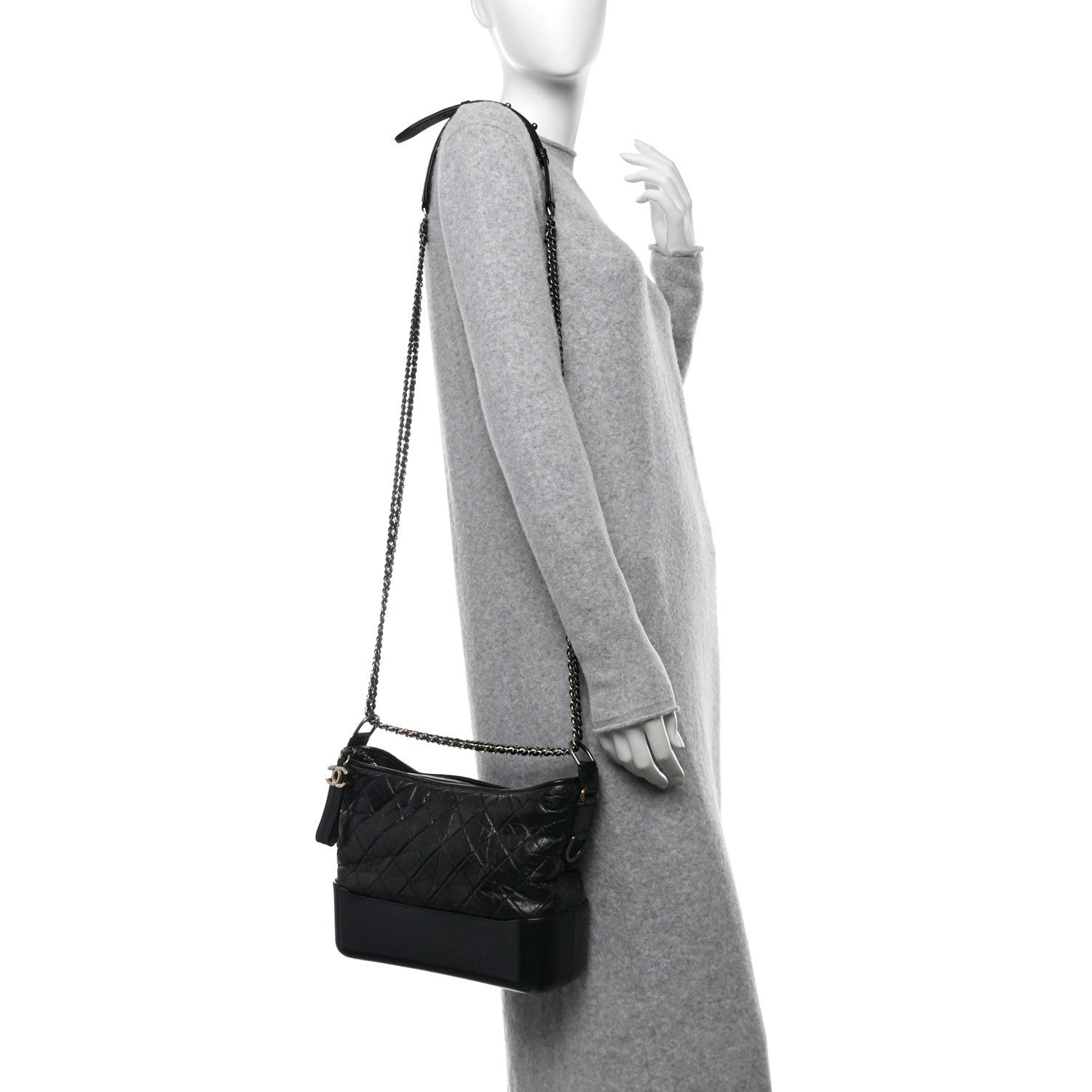 Chanel Aged Calfskin Quilted Medium Gabrielle Hobo Black 2 of 7