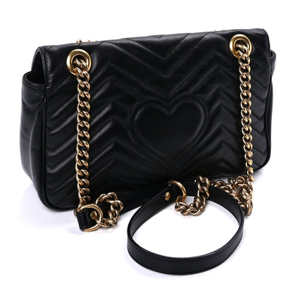 Gucci Calfskin Matelasse Small GG Marmont Shoulder Bag Black 2 of 8