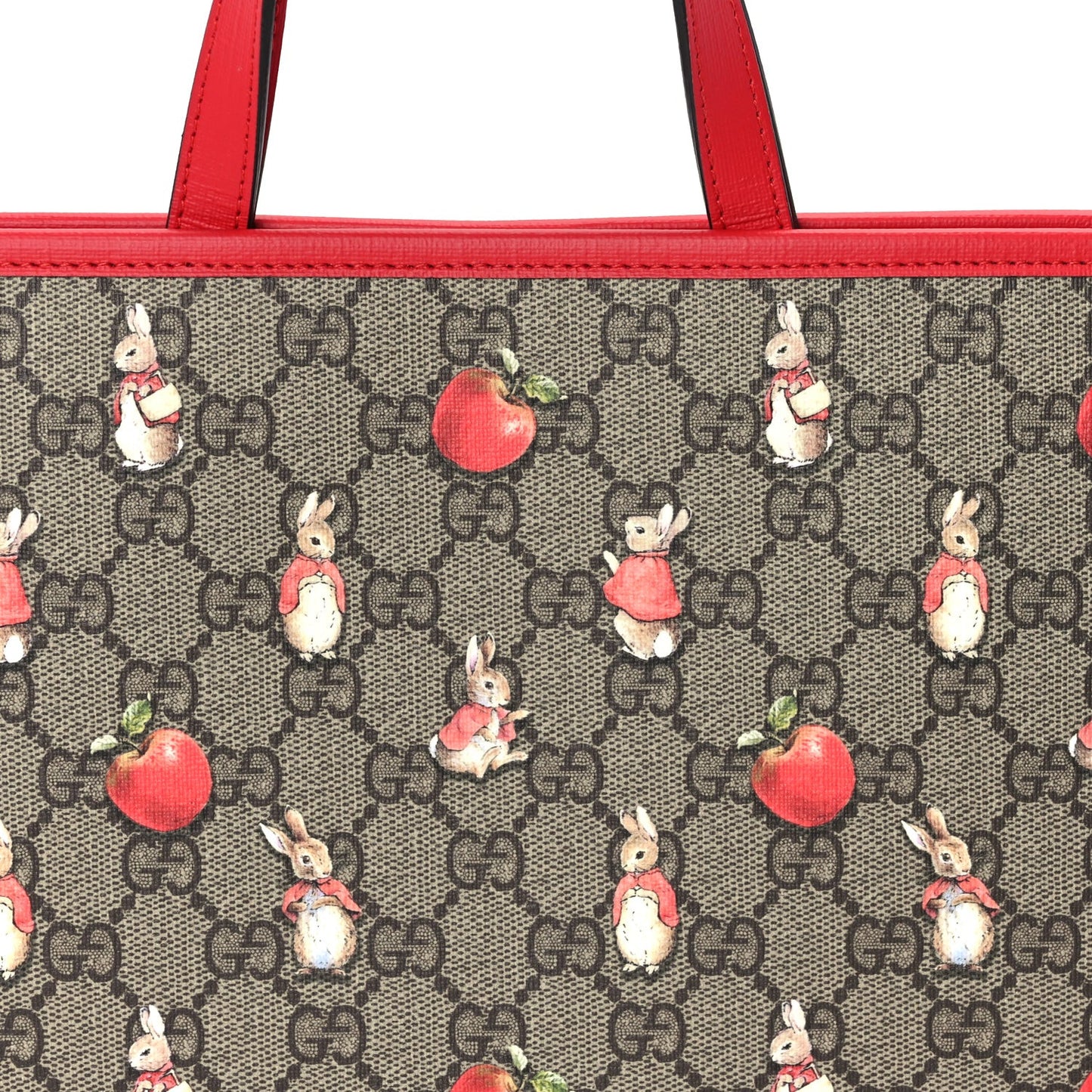 X Peter Rabbit GG Supreme Monogram Rabbit Apple Childrens Tote  Beige Ebony Multicolor Bright Hibiscus