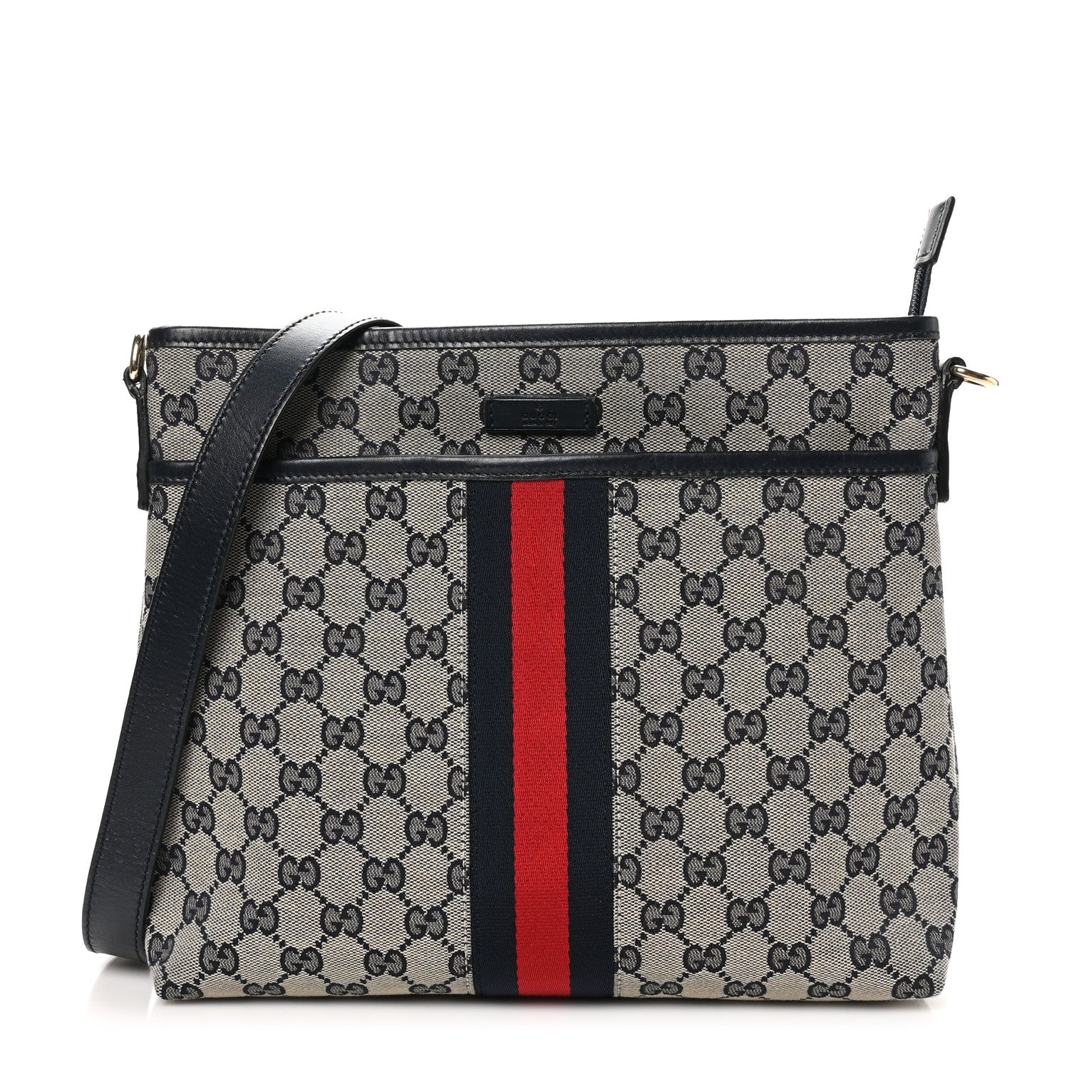 Gucci GG Supreme Monogram Web Flat Messenger Bag Navy 1 of 10