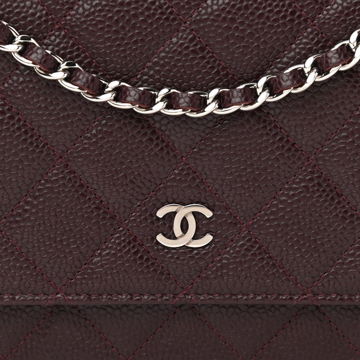 Caviar Quilted Wallet on Chain WOC Burgundy