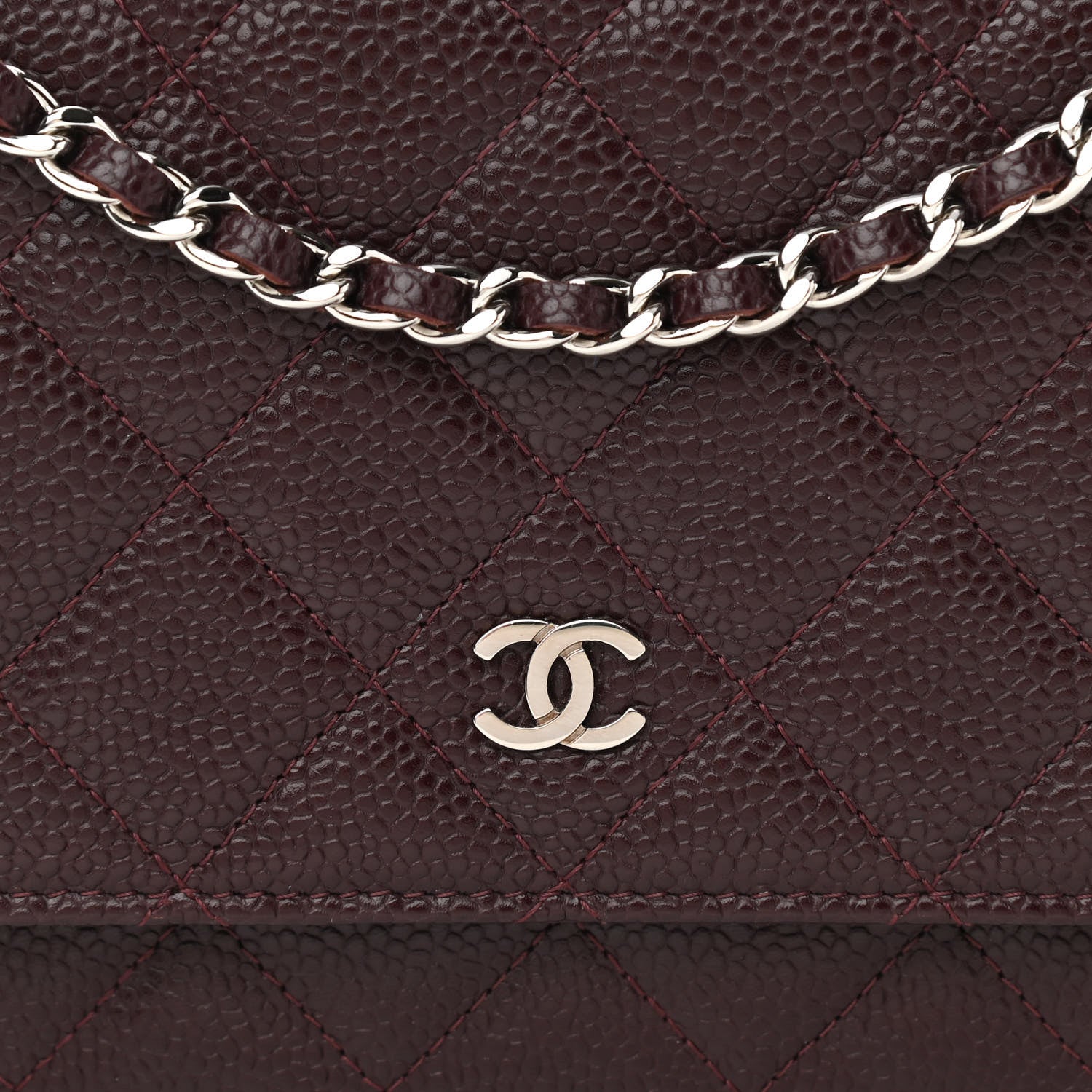 Chanel Caviar Quilted Wallet on Chain WOC Burgundy 9 of 11