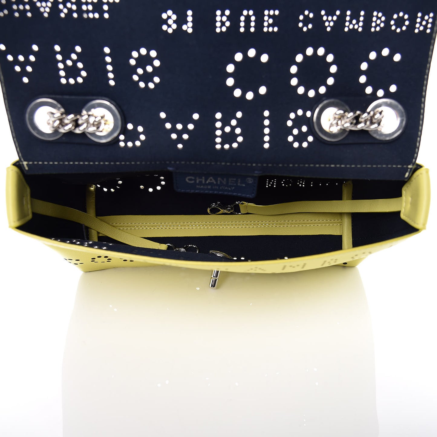 Calfskin Tweed Piercing Light Flap Bag Yellow White Green