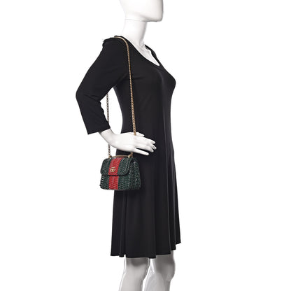 Gucci Glazed Wicker Stripe Mini Cestino Shoulder Bag Green 2 of 12