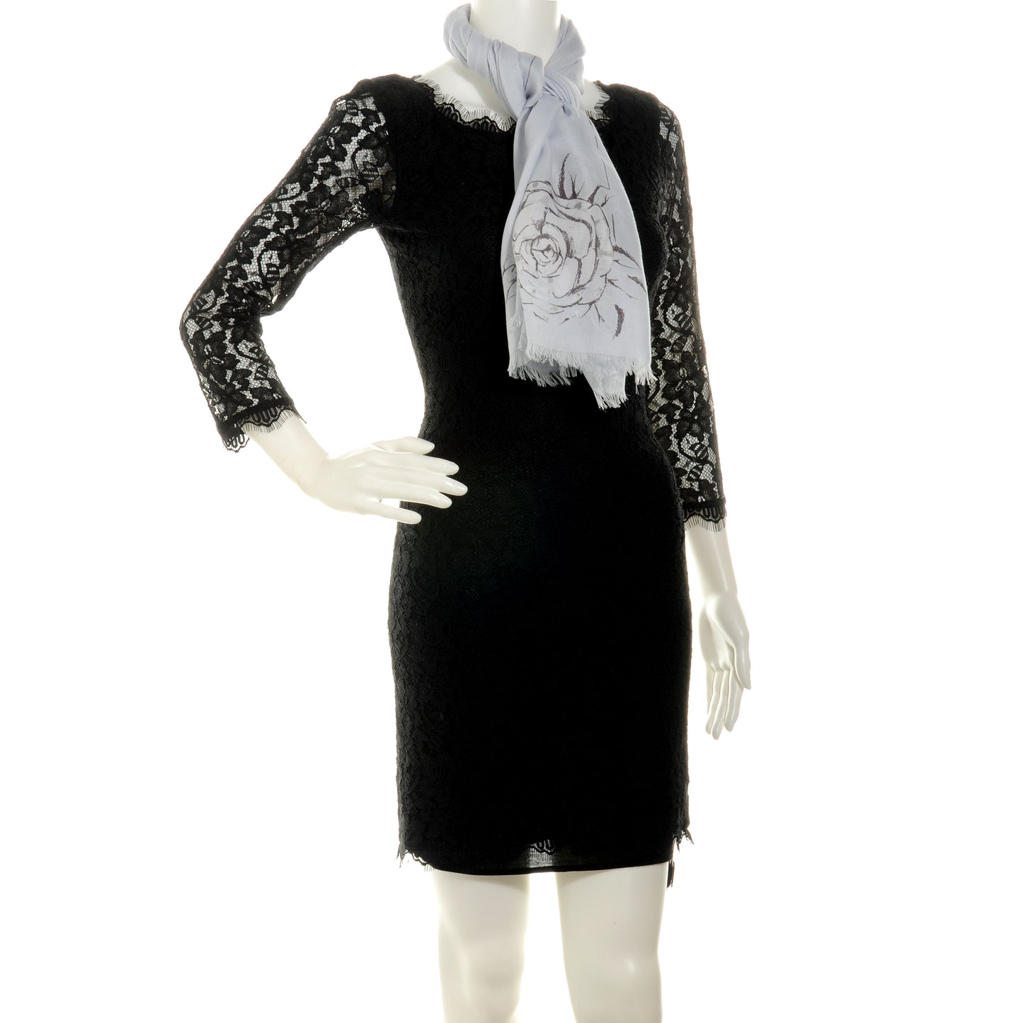 Cashmere Silk Logo Camellia Scarf Shawl Pale Blue