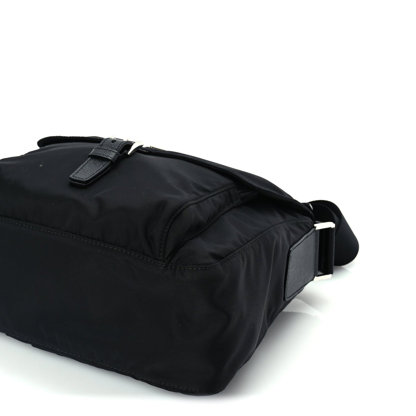 Re-Nylon Vela Saffiano Pocket Single Buckle Messenger Shoulder Bag  Black