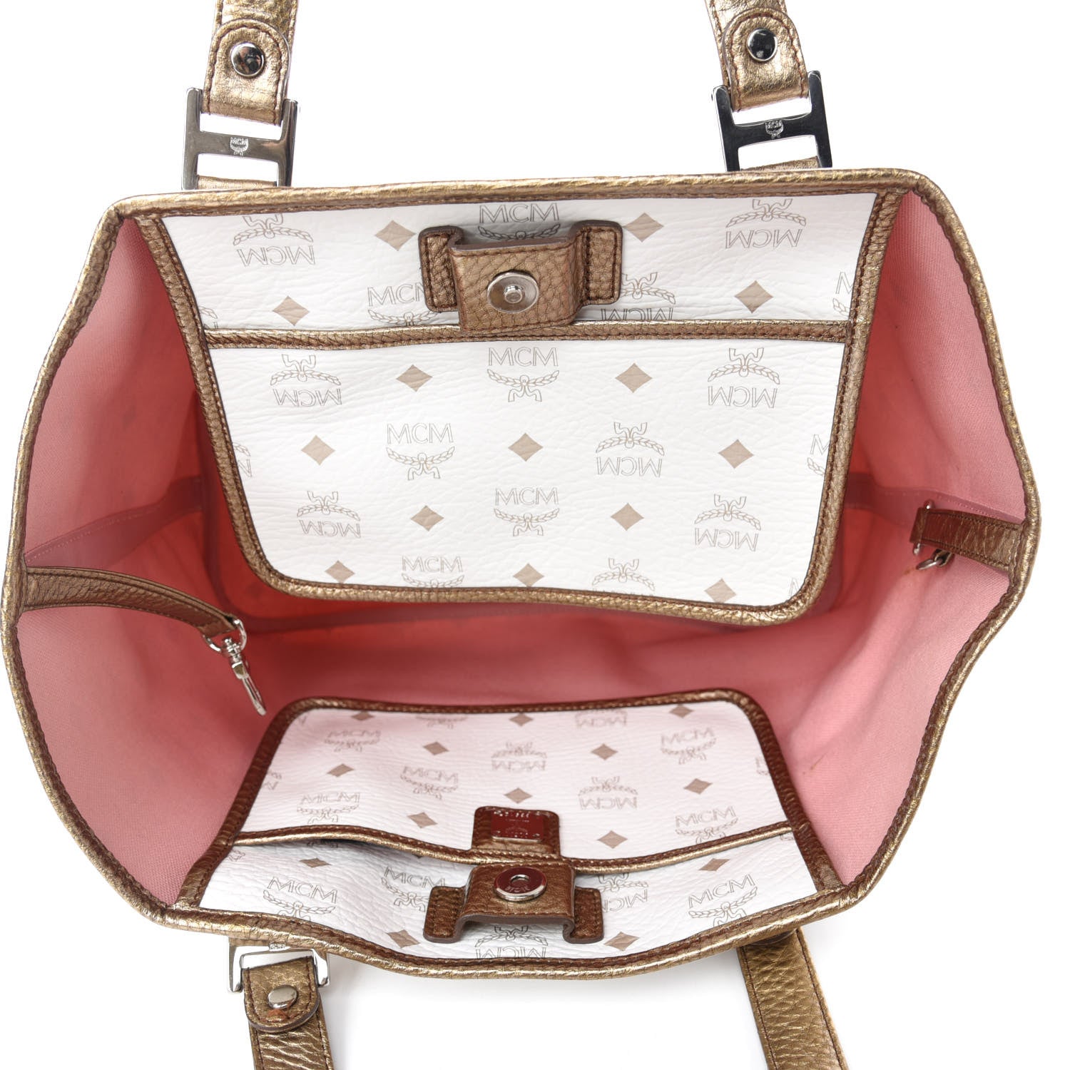 MCM Visetos Striped Shooping Tote White 5 of 14