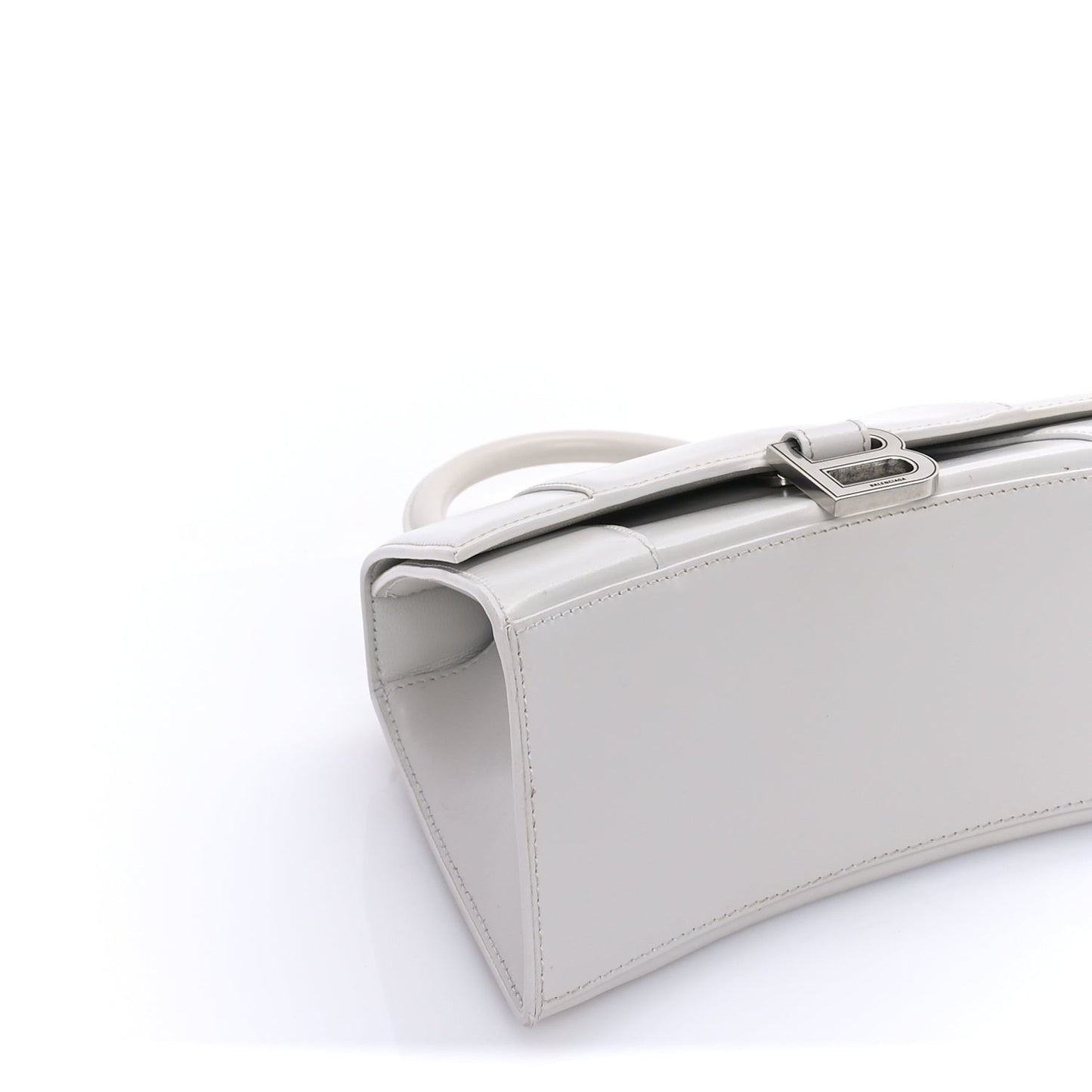 Shiny Box Calfskin Tonal B Small Hourglass Top Handle Bag  White