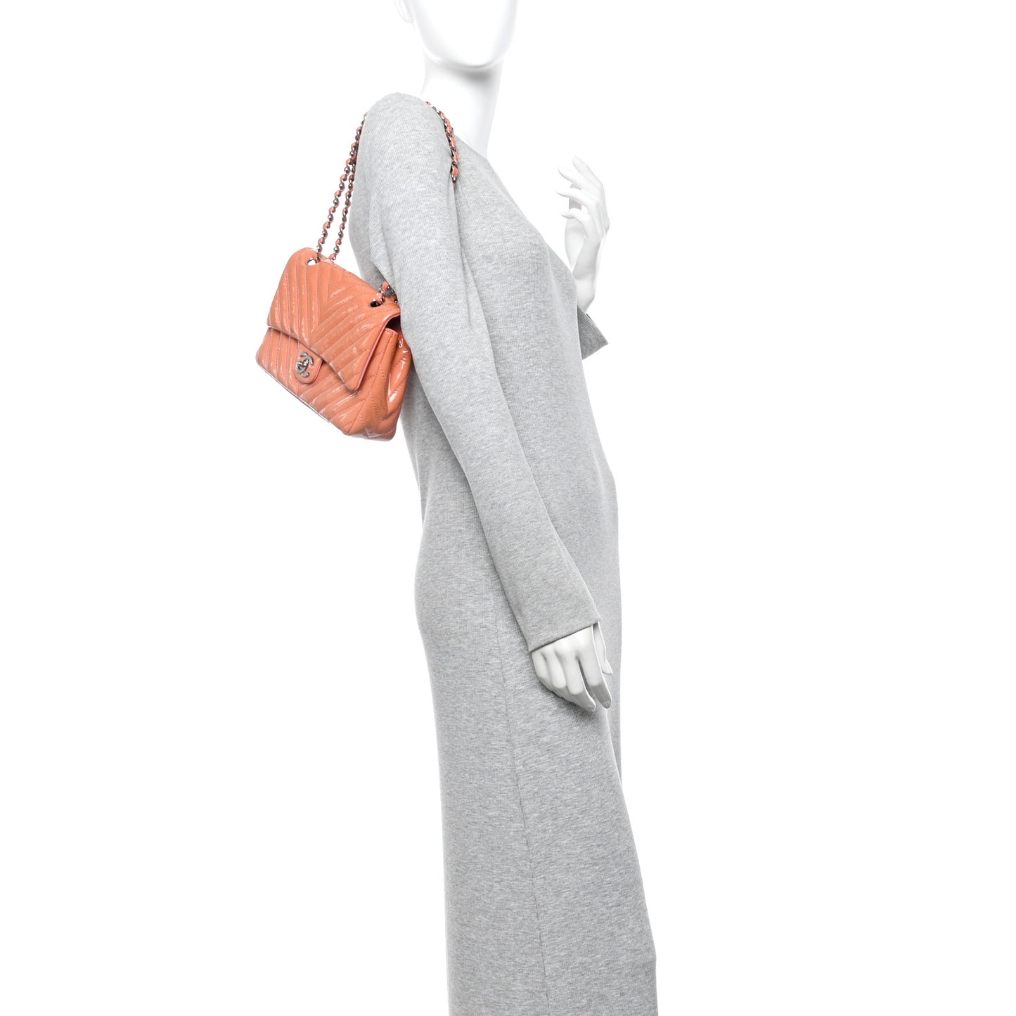 Patent Chevron Quilted Medium Single Flap Pink