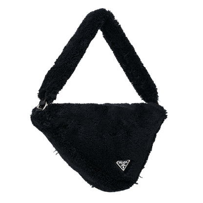 Prada Terry Cloth Triangle Pouch Bag Black White 3 of 9