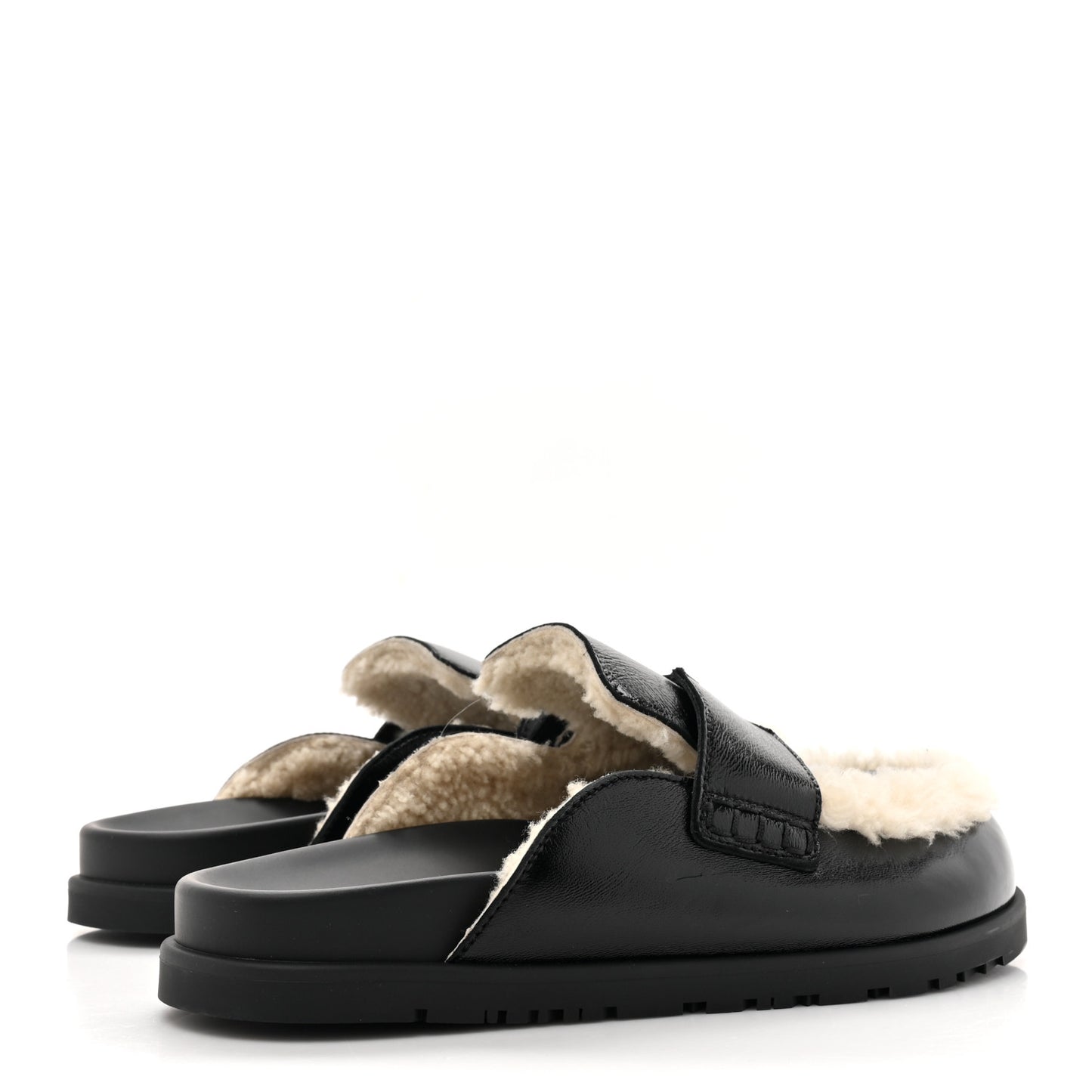 Glazed Nappa Shearling Shearling Go Mules 38.5 Black Ecru