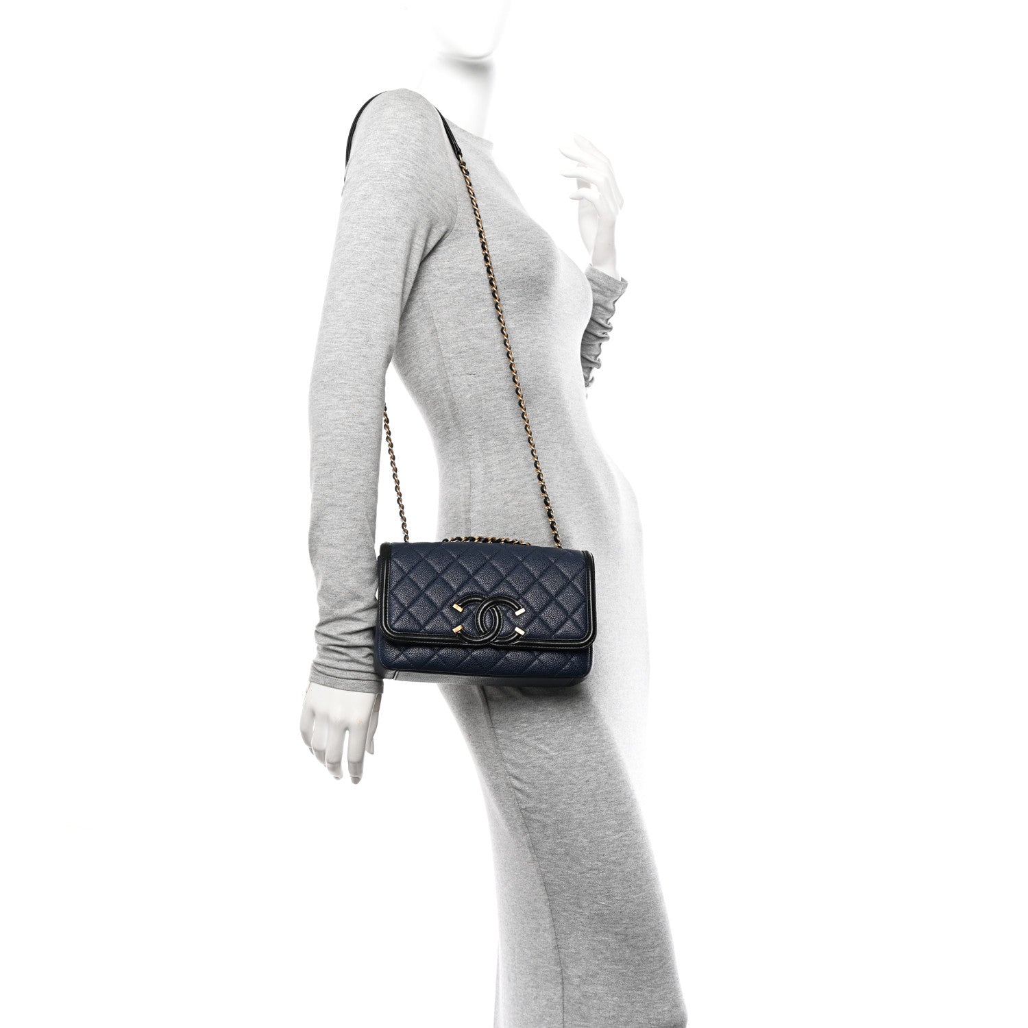 Chanel Caviar Quilted Small CC Filigree Flap Navy Black 2 of 10