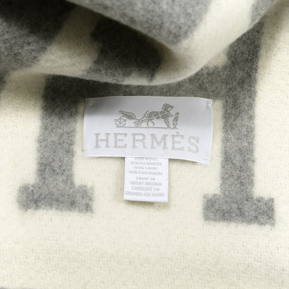 Hermes Wool Cashmere Avalon III Blanket Ecru Gris Clair 2 of 2