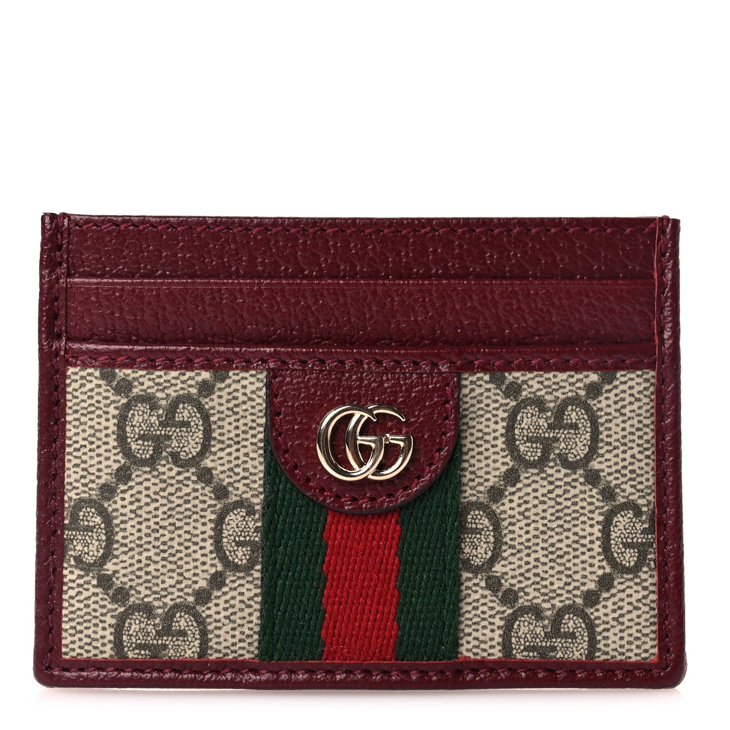 GG Supreme Monogram Textured Dollar Calfskin Ophidia Card Holder Beige Burgundy