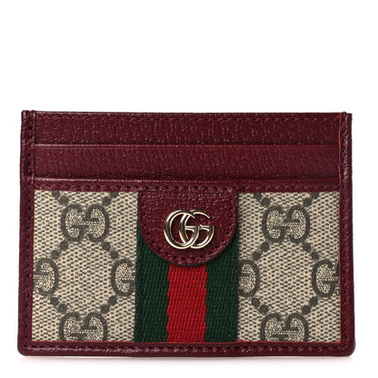 Gucci GG Supreme Monogram Textured Dollar Calfskin Ophidia Card Holder Beige Burgundy 1 of 6
