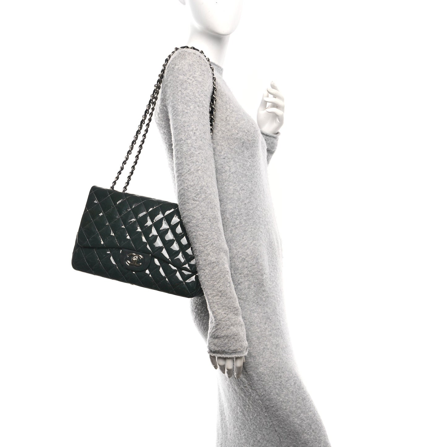 Patent Quilted Jumbo Single Flap Navy