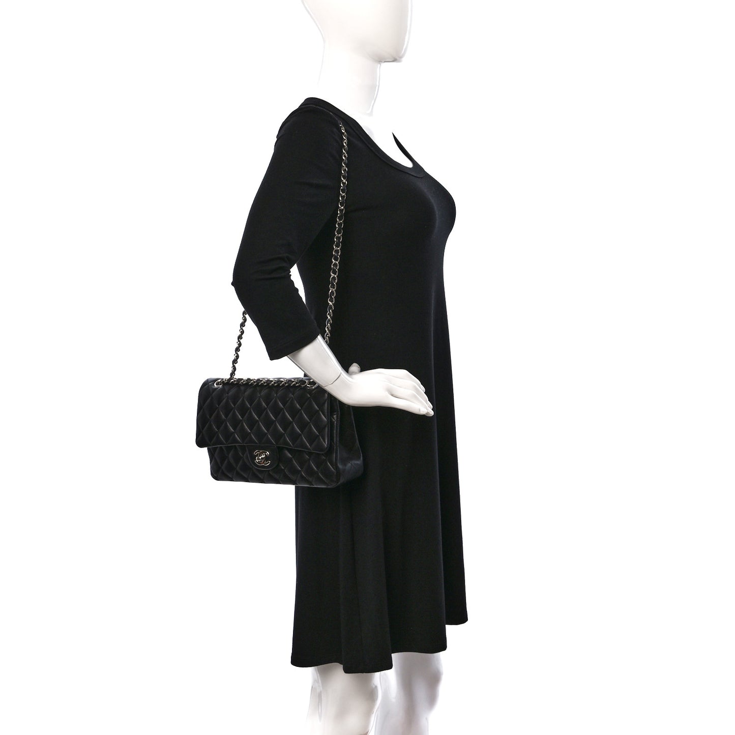 Lambskin Quilted Medium Double Flap Black