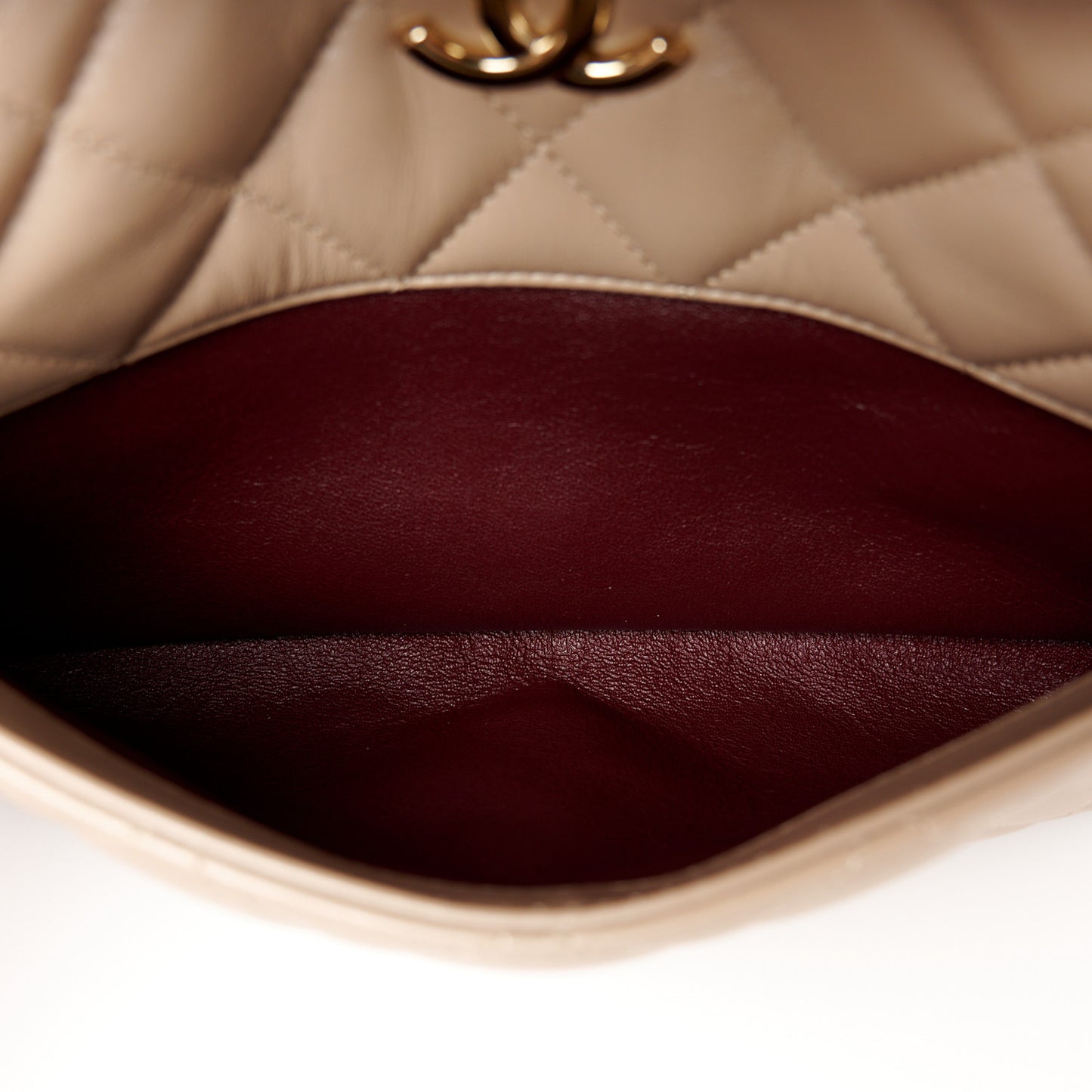 Lambskin Quilted Medium Trendy CC Bowling Bag Beige