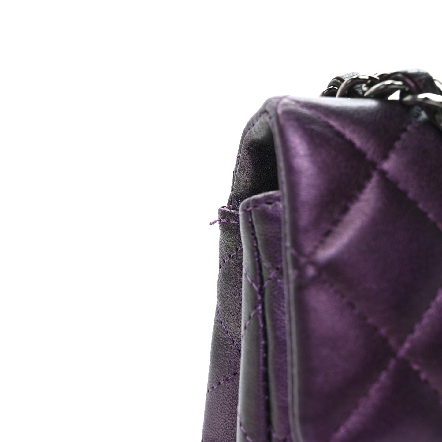Iridescent Lambskin Quilted Mini Rectangular Flap Dark Purple