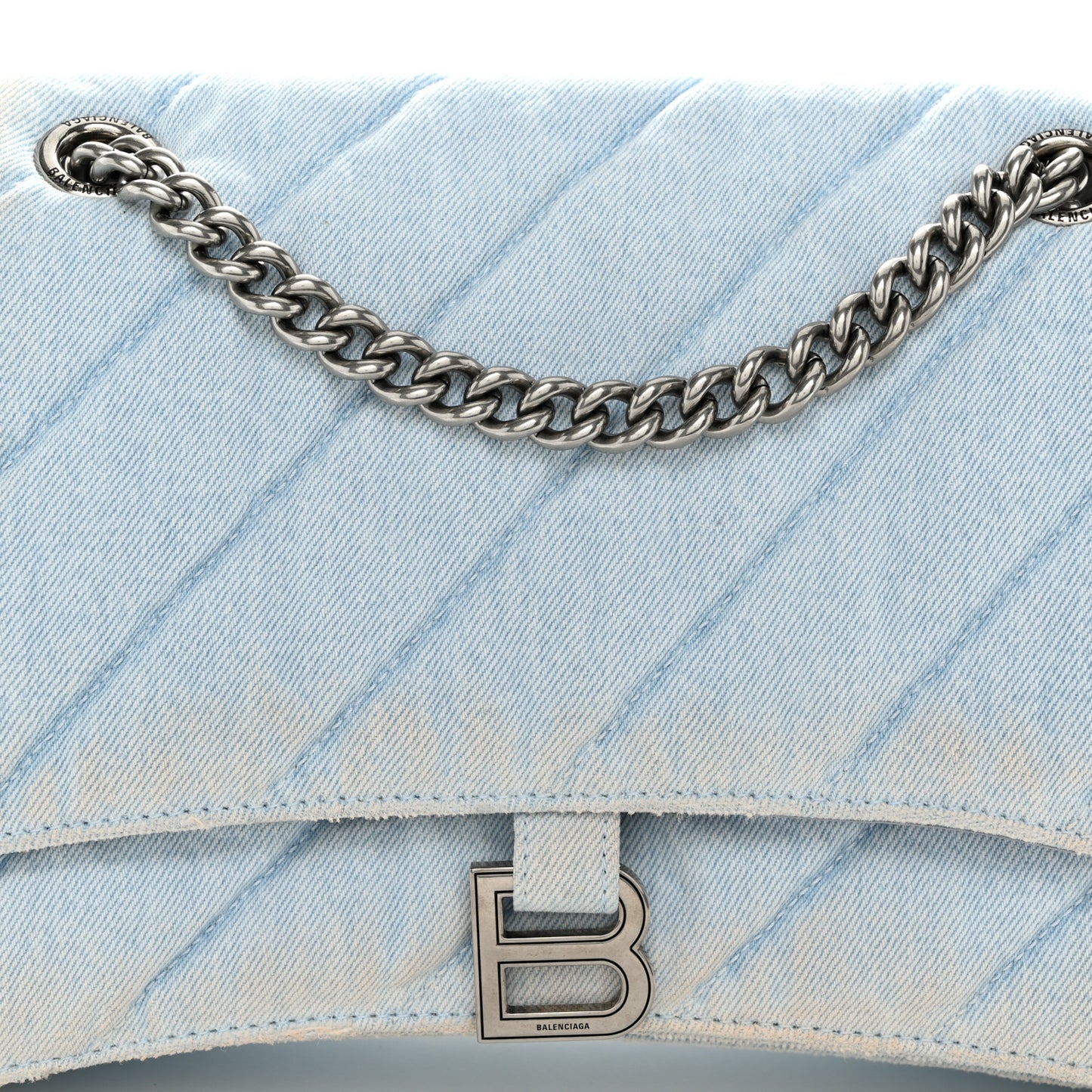 Crushed Washed Denim Quilted Medium Crush Chain Bag Pale Blue