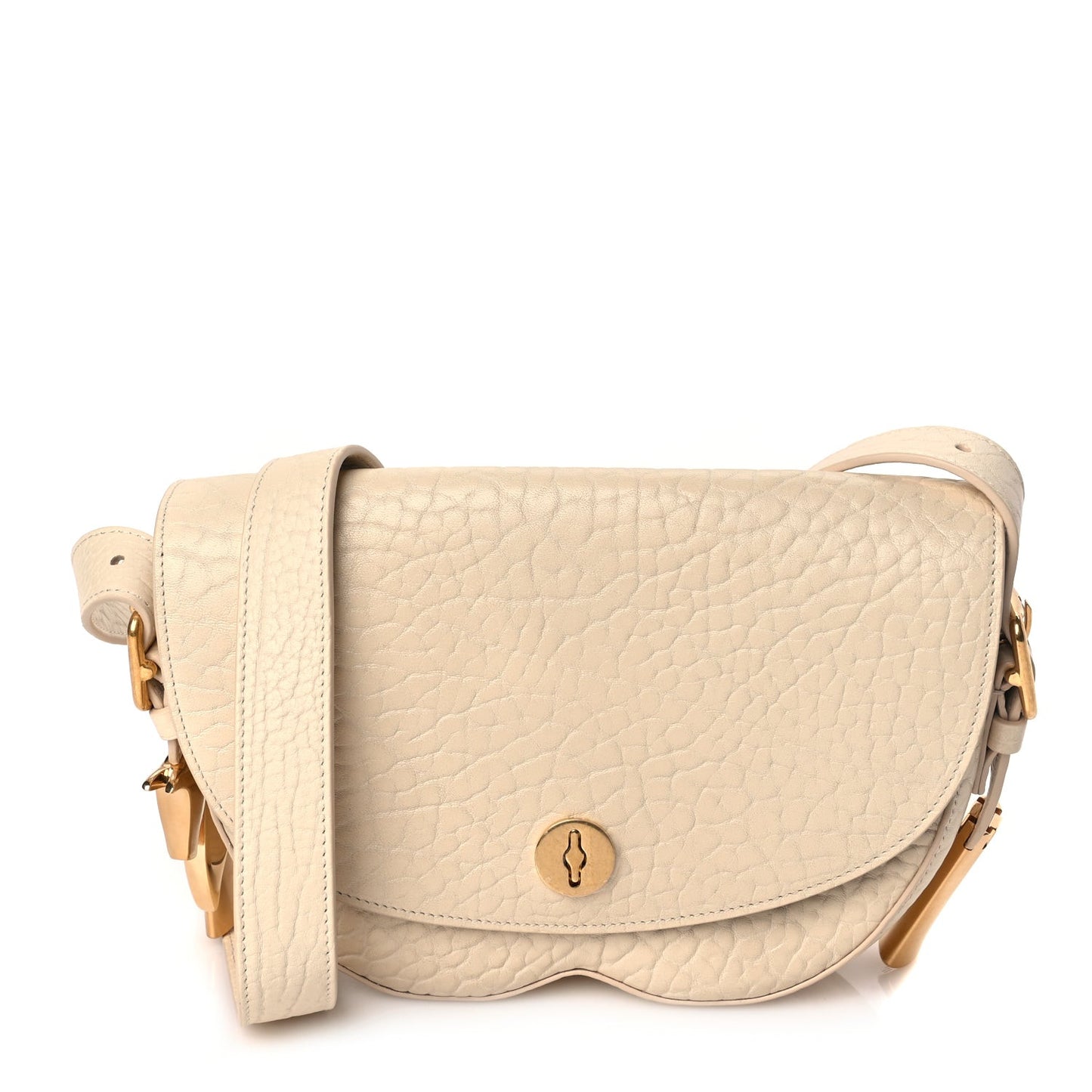 Grain Calfskin Chess Satchel Bag Beige