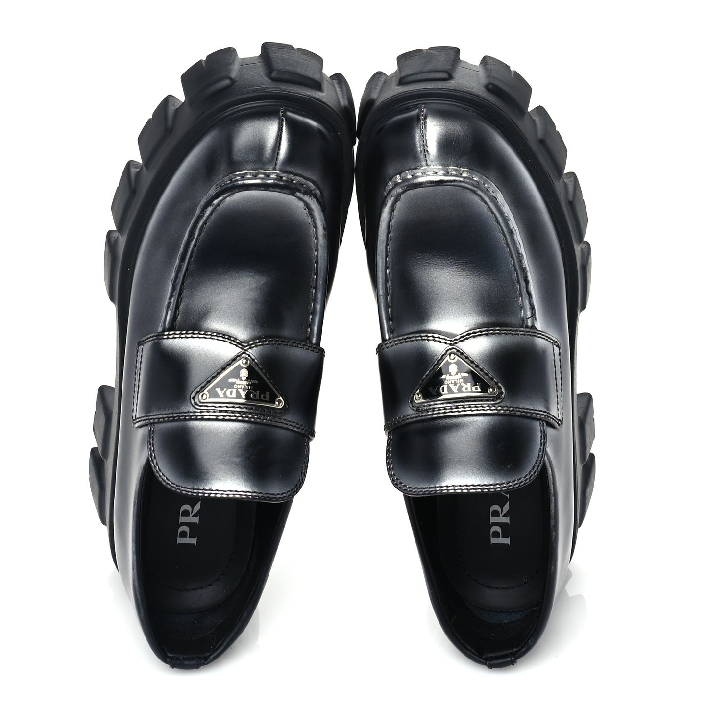 Spazzolato Triangle Logo Monolith Pointy 55mm Loafers 38.5 Silver Black