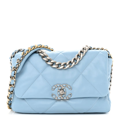 Chanel Shiny Lambskin Quilted Medium Chanel 19 Flap Light Blue 1 of 11