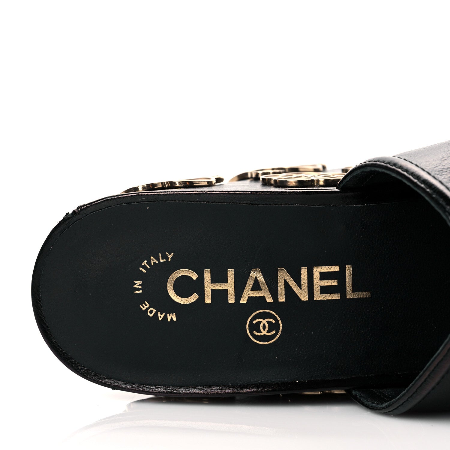 Chanel Crumpled Calfskin Camellia Wedge Mules 36 Black 9 of 10