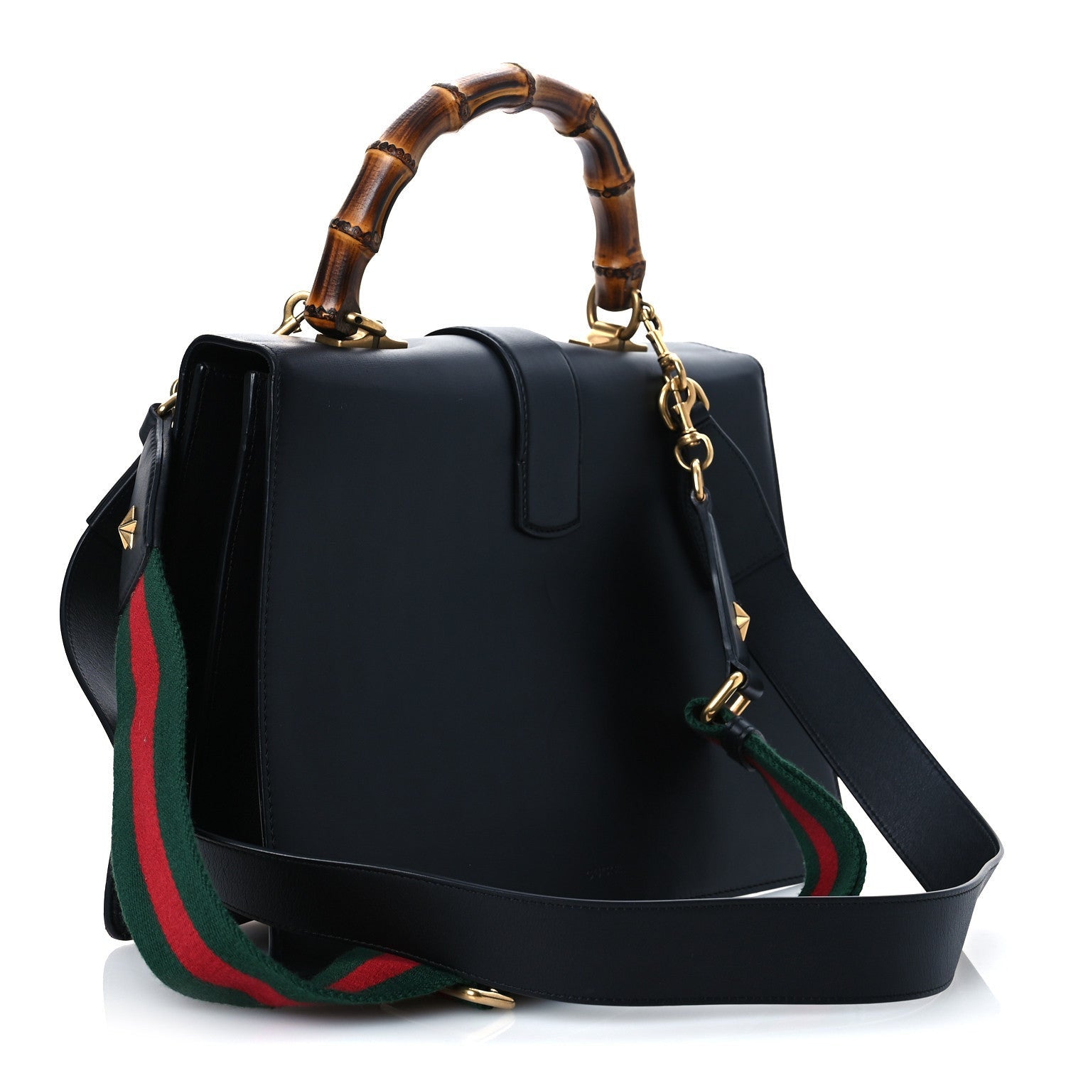Gucci Calfskin Bamboo Web Large Dionysus Top Handle Bag Black Bright Evergreen Hibiscus Red 3 of 7
