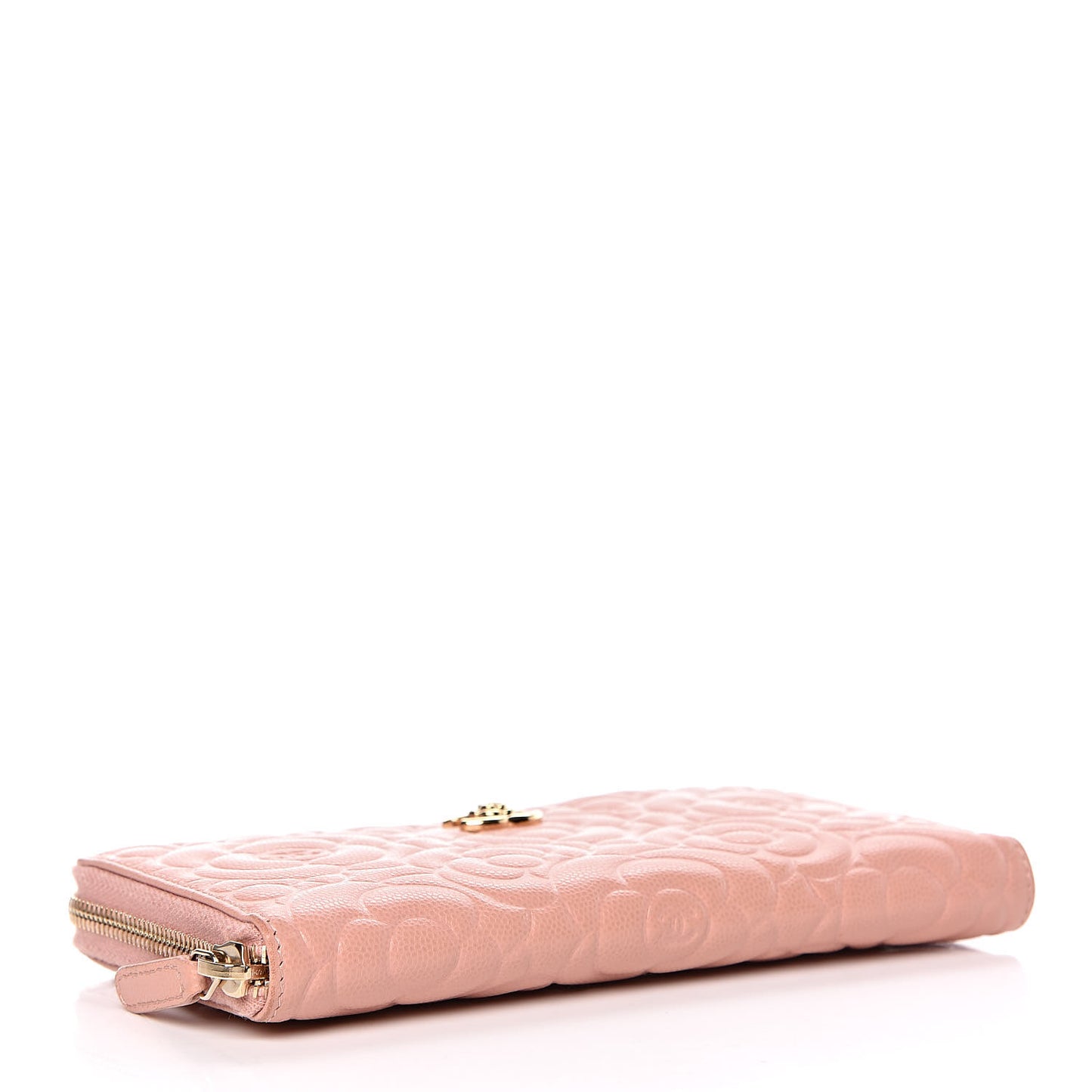 Caviar Camellia Embossed Zip Around Large Gusset Wallet Nude