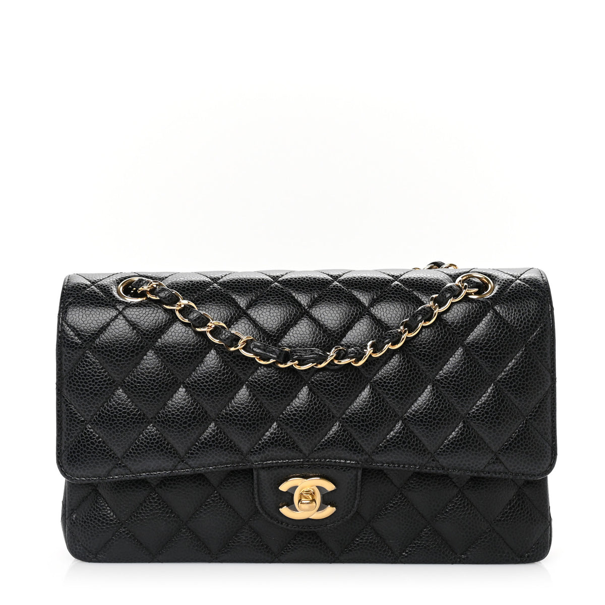 Caviar Quilted Medium Double Flap Black