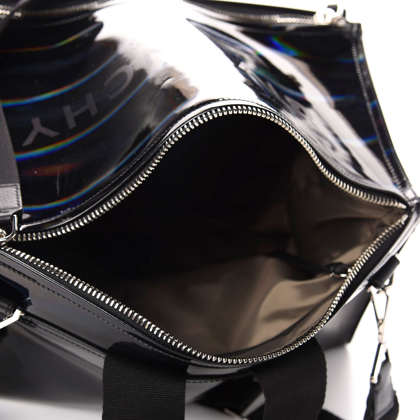 Glossy Iridescent Rubber Large Pandora Bag Black