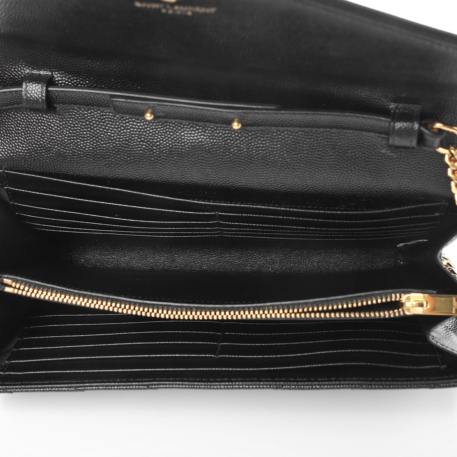 Saint Laurent Grain De Poudre Matelasse Chevron Monogram Chain Wallet Black 5 of 7