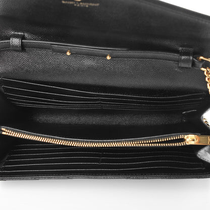 Saint Laurent Grain De Poudre Matelasse Chevron Monogram Chain Wallet Black 5 of 7