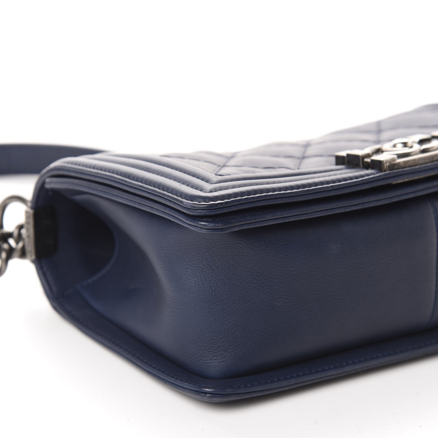 Calfskin Double Stitch Medium Boy Flap Navy Blue