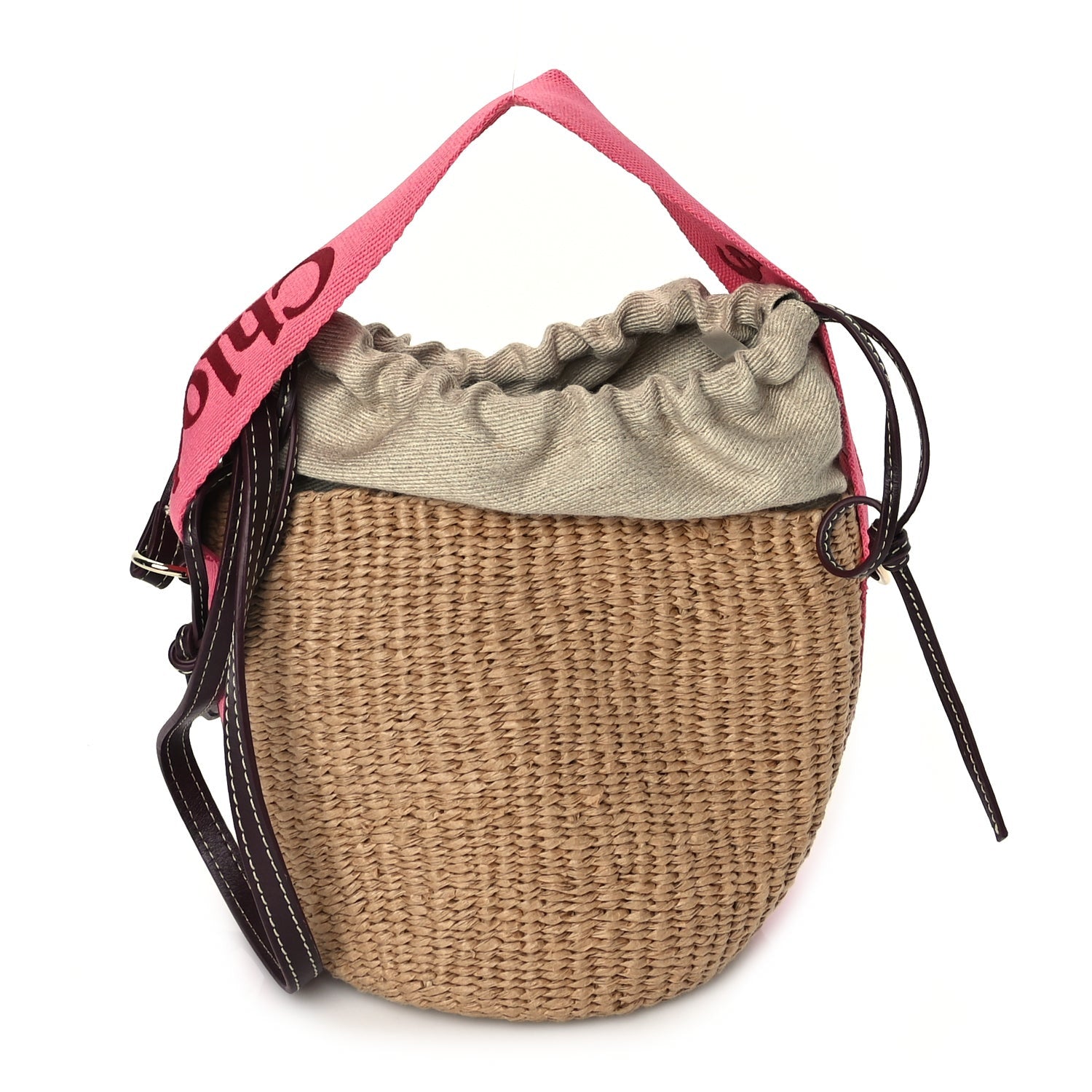 Chloe X MIFUKO Raffia Calfskin Small Woody Basket Pink Red 1 of 8
