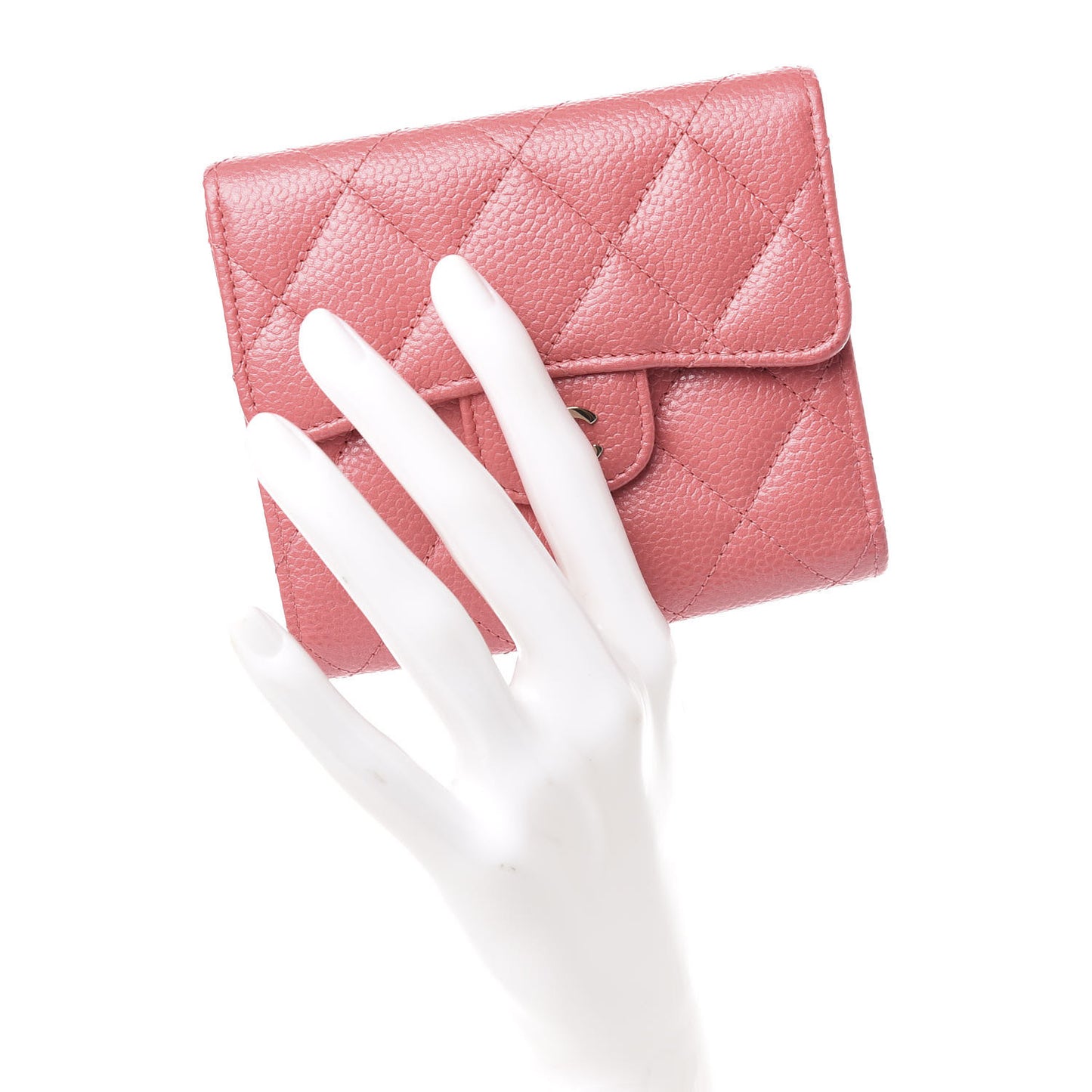 Caviar Quilted Compact Flap Wallet Pink