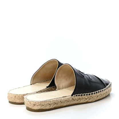 Chanel Iridescent Goatskin Patent CC Espadrille Mules 37 Black 3 of 4