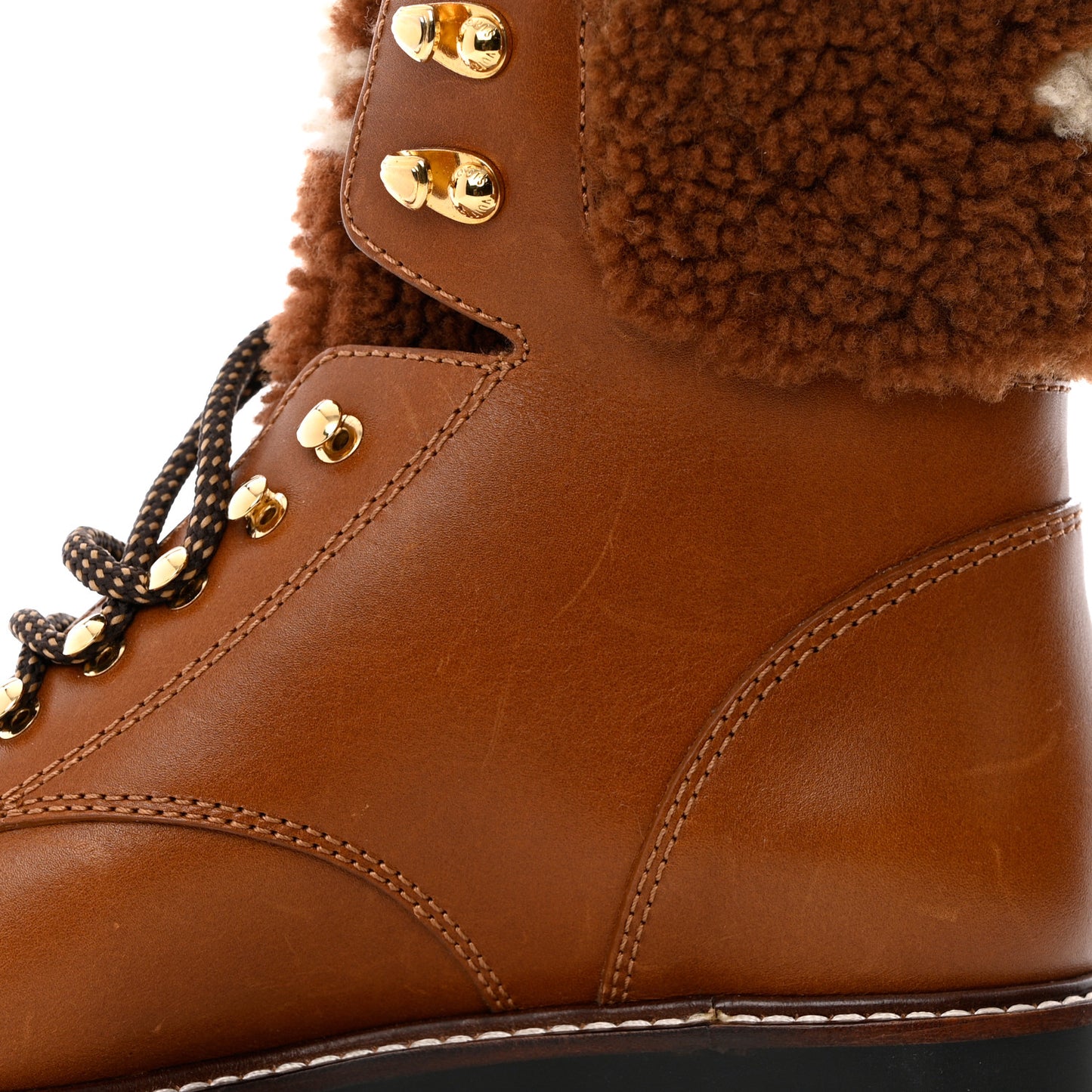 Calfskin Shearling Territory Ranger Combat Boots 38 Cognac