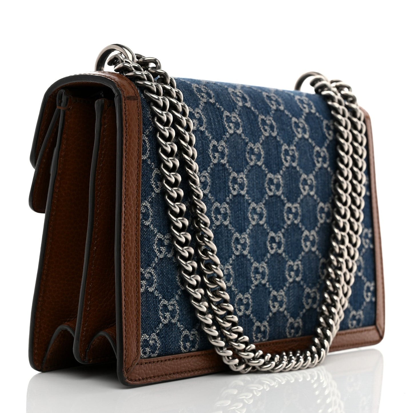 New Denim GG Monogram Dollar Calfskin Enamel Small Dionysus Shoulder Bag Blue Tea Cuir Epilog Electric Blue