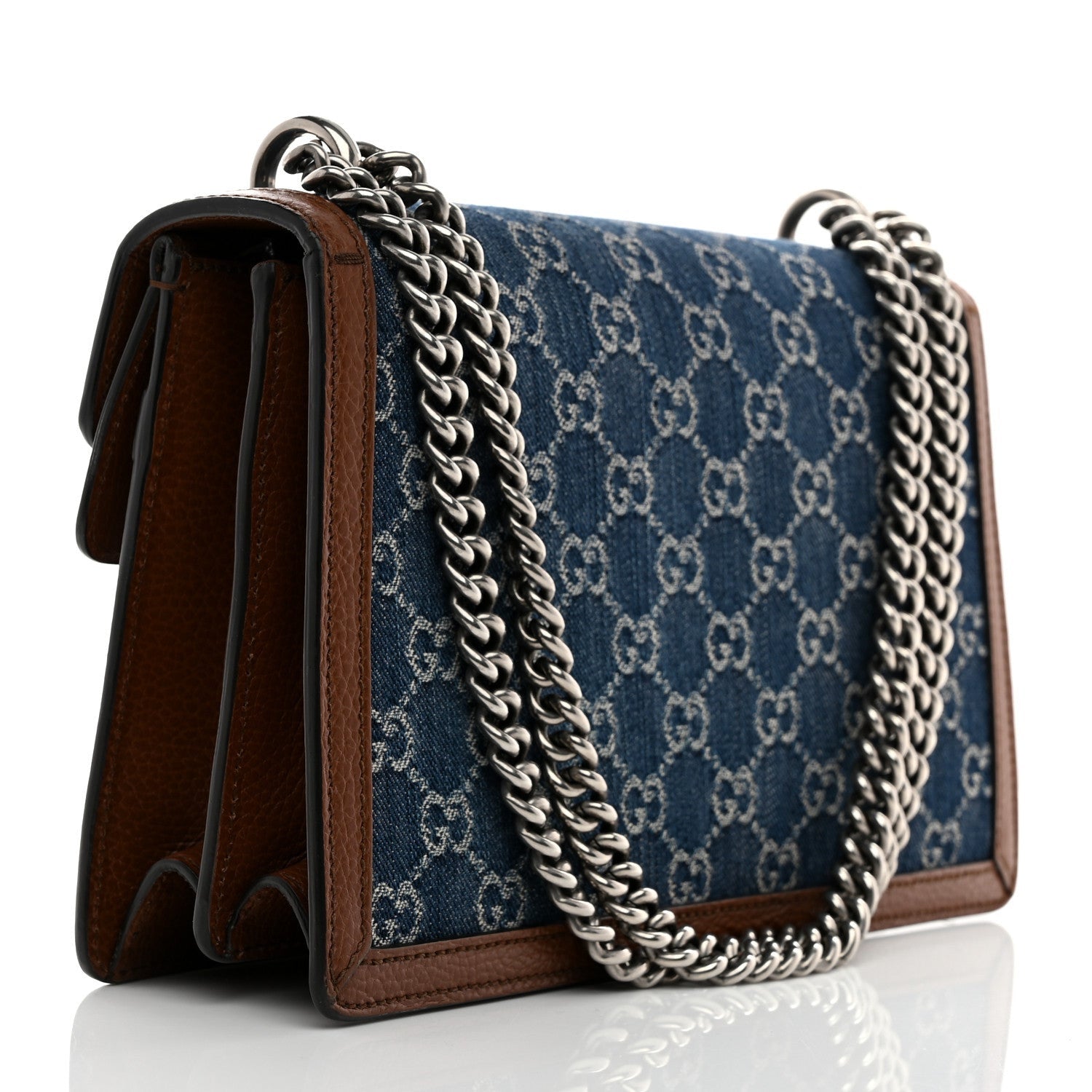 Gucci New Denim GG Monogram Dollar Calfskin Enamel Small Dionysus Shoulder Bag Blue Tea Cuir Epilog Electric Blue 3 of 7