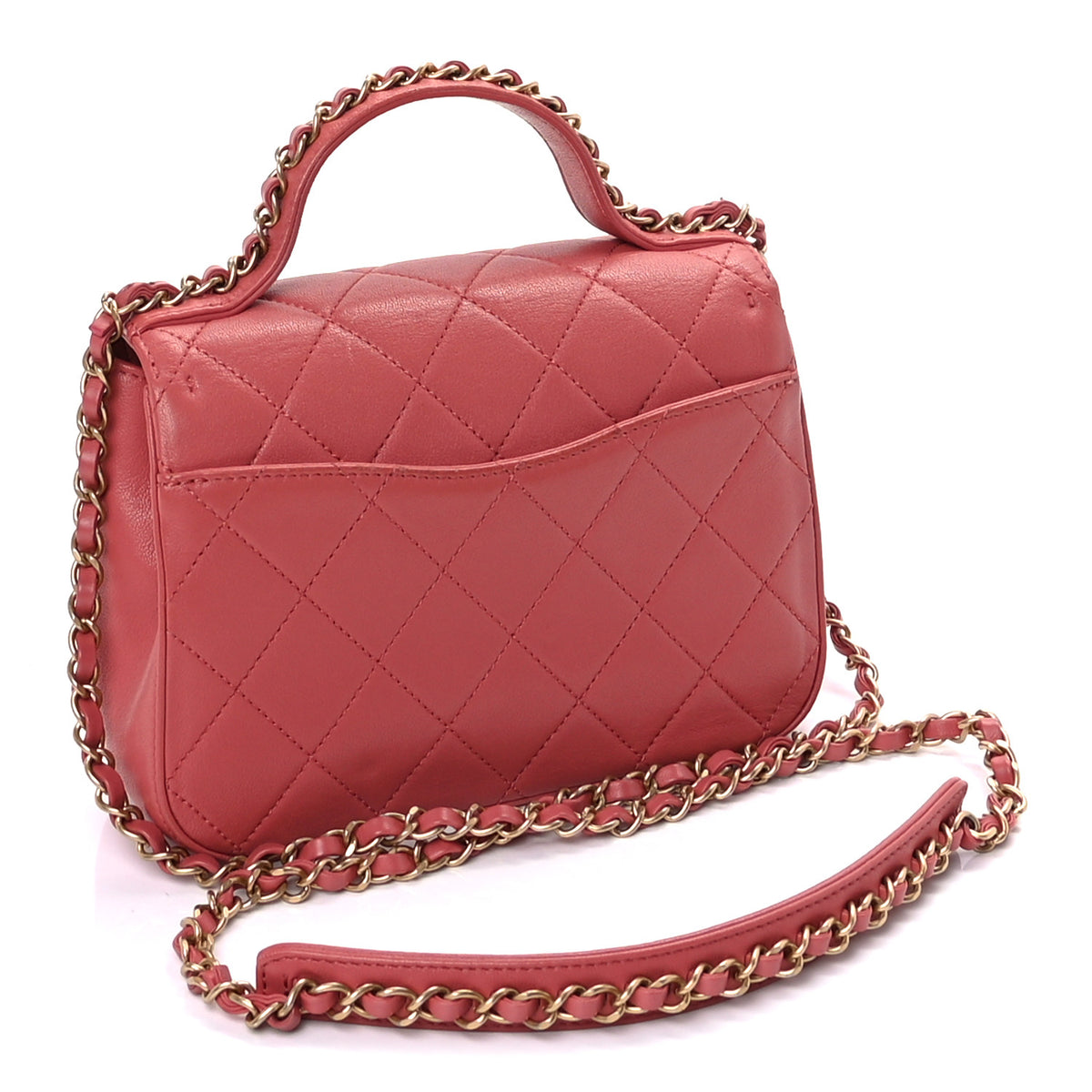 Lambskin Quilted Small Chain Infinity Top Handle Flap Pink