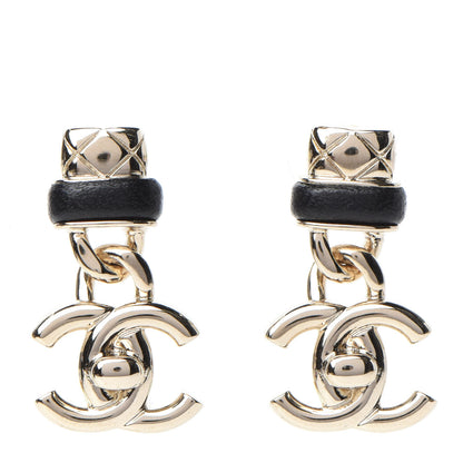 Chanel Lambskin CC Turnlock Drop Earrings Gold Black 1 of 5