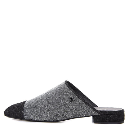 Chanel Fantasy Fabric Mules 38.5 Dark Silver Black 1 of 7
