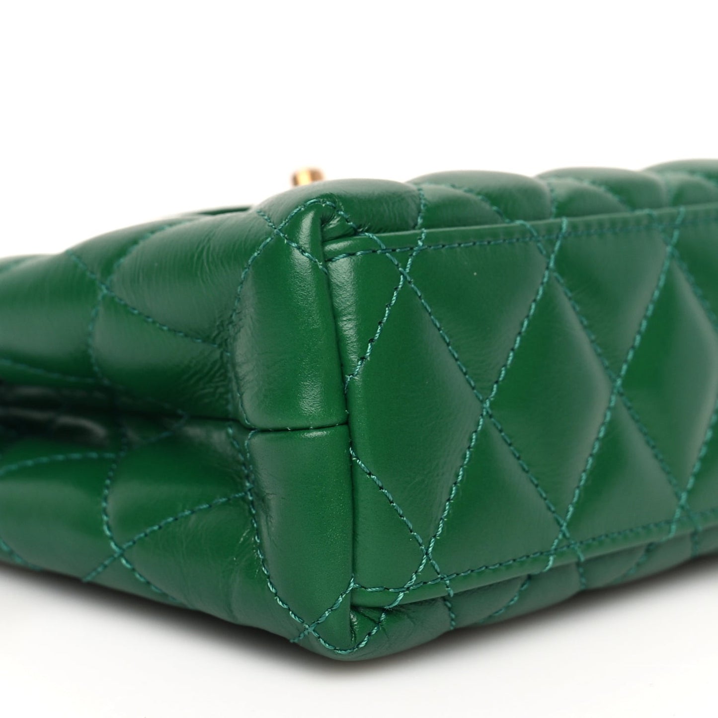 Shiny Aged Calfskin Quilted Nano Kelly Shopper Green