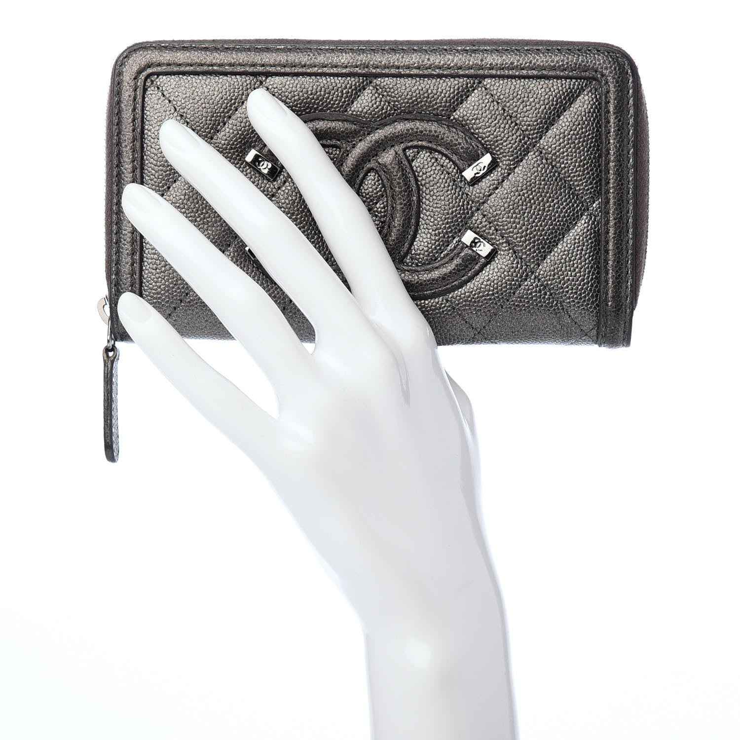 Chanel Caviar Quilted Medium Filigree Zip Around Wallet Dark Silver 2 of 9