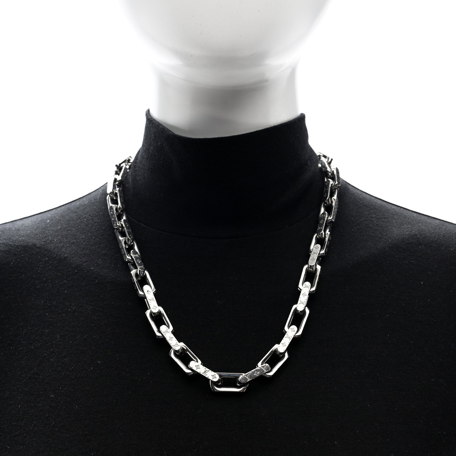 Louis Vuitton Monogram Chain Necklace Silver 2 of 4
