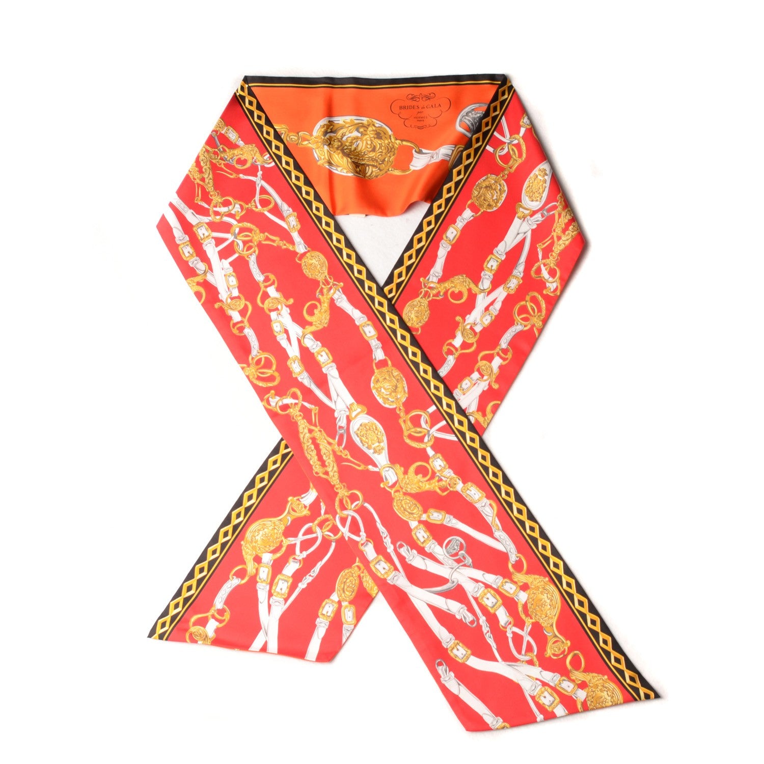 Hermes Silk Brides De Gala Maxi Twilly Capucine Rouge Vieil Or 1 of 5